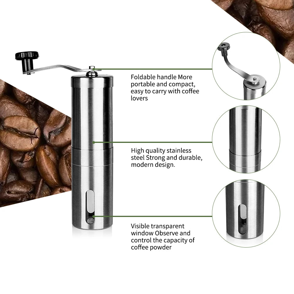 Manual Coffee Grinder with Conical Core Stainless Steel Portable Grinder Hand Made Portable Coffee Mill Coffee Accessories